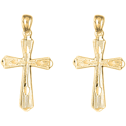 14K or 18K Gold 30mm Budded Cross Earrings