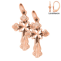 14K or 18K Gold Budded Cross Earrings