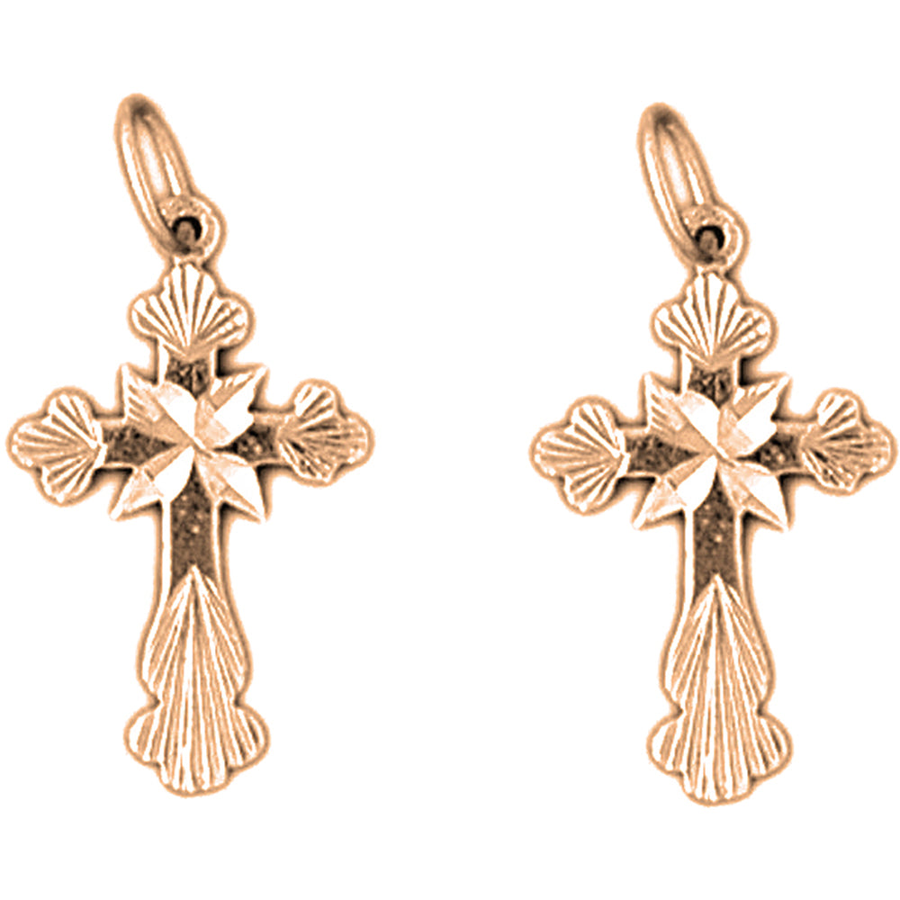 14K or 18K Gold 23mm Budded Cross Earrings