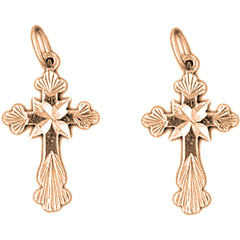 14K or 18K Gold 23mm Budded Cross Earrings