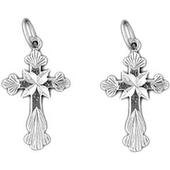 14K or 18K Gold 23mm Budded Cross Earrings