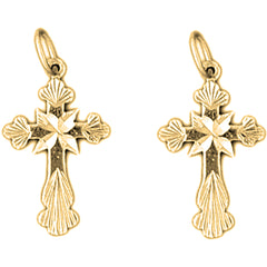 14K or 18K Gold 23mm Budded Cross Earrings