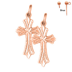 14K or 18K Gold Budded Cross Earrings
