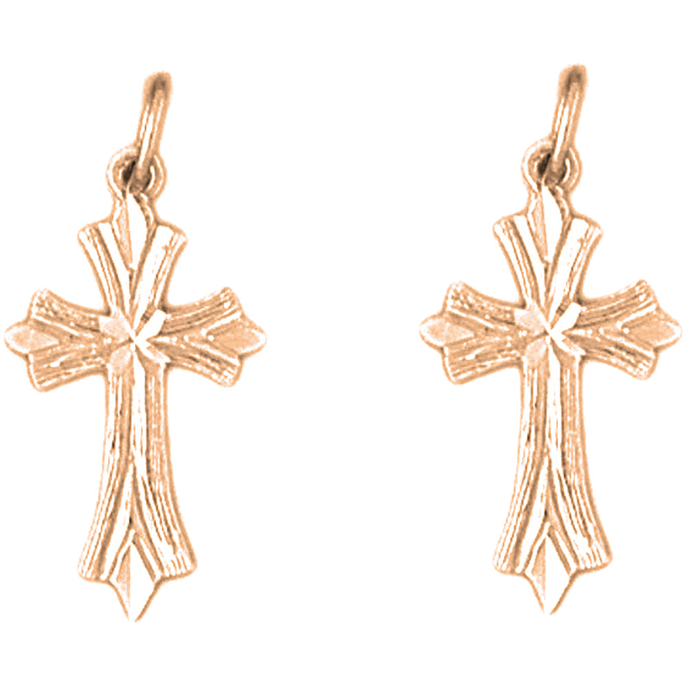 14K or 18K Gold 24mm Budded Cross Earrings