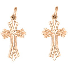 14K or 18K Gold 24mm Budded Cross Earrings
