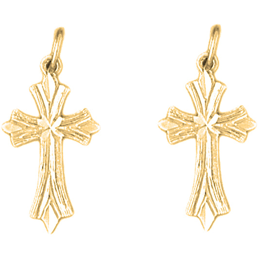 14K or 18K Gold 24mm Budded Cross Earrings