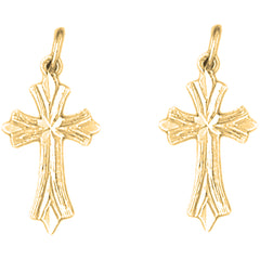 14K or 18K Gold 24mm Budded Cross Earrings