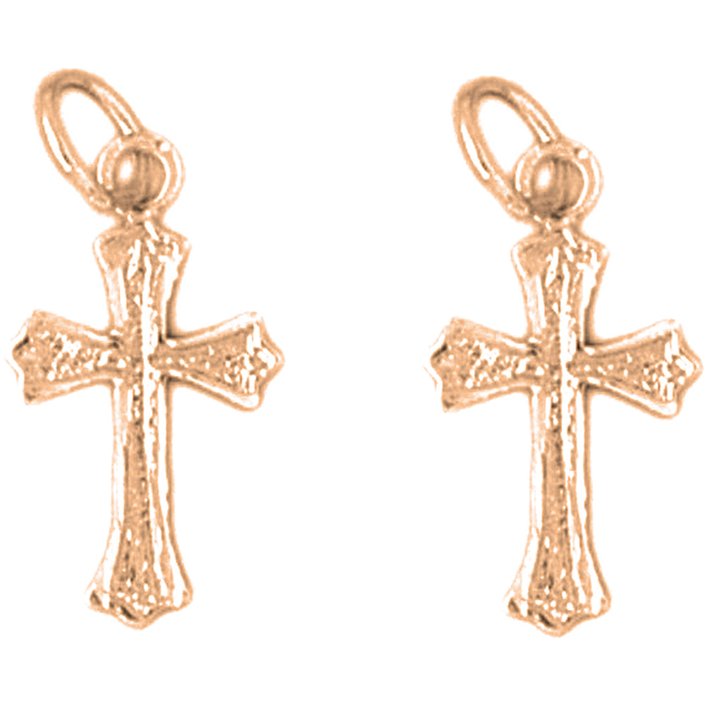 14K or 18K Gold 19mm Budded Cross Earrings
