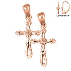 14K or 18K Gold Budded Cross Earrings