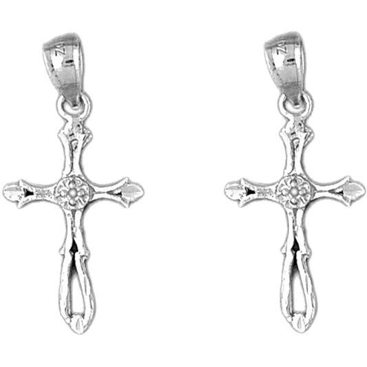 Sterling Silver 30mm Budded Cross Earrings