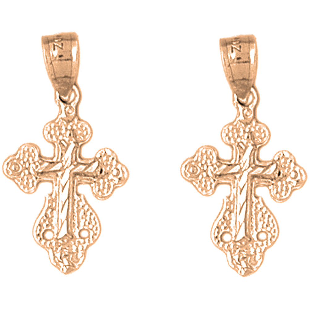 14K or 18K Gold 25mm Budded Cross Earrings