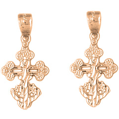 14K or 18K Gold 26mm Budded Cross Earrings