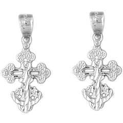 14K or 18K Gold 26mm Budded Cross Earrings