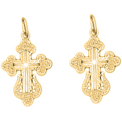 14K or 18K Gold 22mm Budded Cross Earrings
