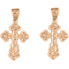 14K or 18K Gold 28mm Budded Cross Earrings
