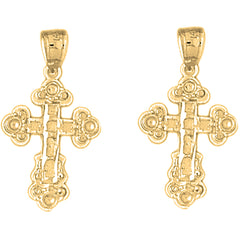 14K or 18K Gold 28mm Budded Cross Earrings