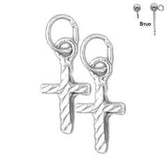 Sterling Silver 16mm Latin Cross Earrings (White or Yellow Gold Plated)