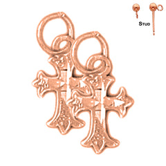 14K or 18K Gold Budded Cross Earrings