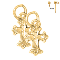Sterling Silver 15mm Budded Cross Earrings (White or Yellow Gold Plated)