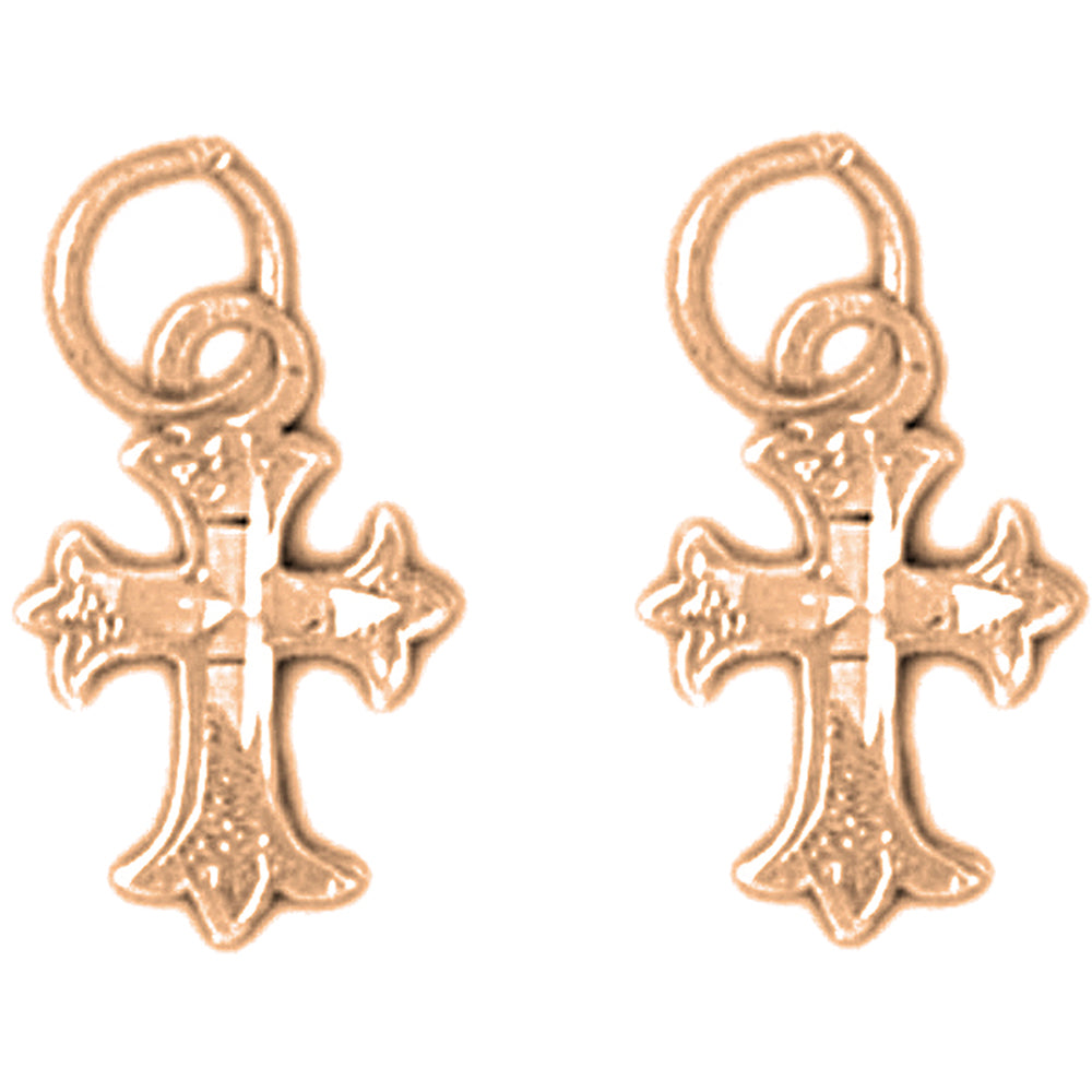 14K or 18K Gold 15mm Budded Cross Earrings