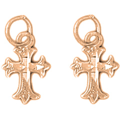 14K or 18K Gold 15mm Budded Cross Earrings