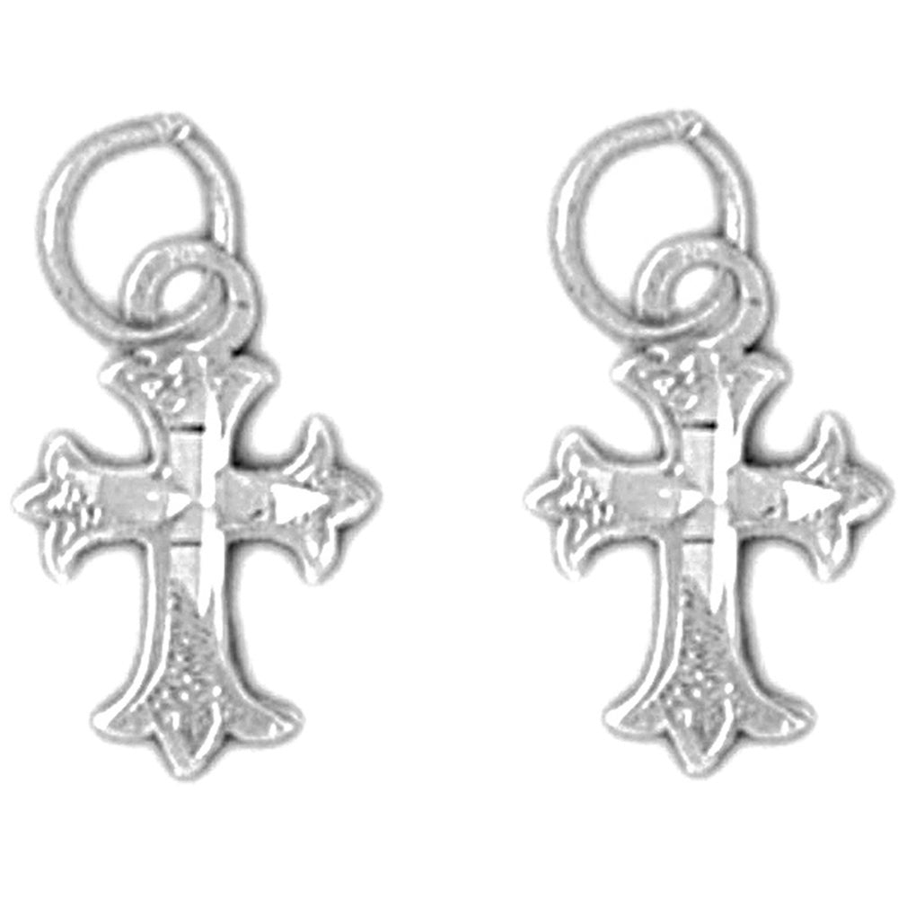 Sterling Silver 15mm Budded Cross Earrings