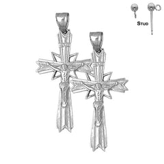 Pendientes de crucifijo INRI de plata de ley de 52 mm (chapados en oro blanco o amarillo)