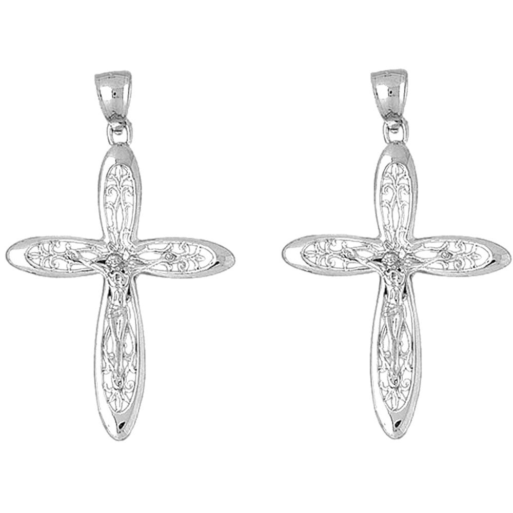 Sterling Silver 52mm Vine Crucifix Earrings
