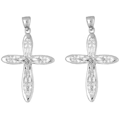 Sterling Silver 52mm Vine Crucifix Earrings