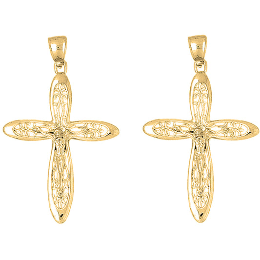 14K or 18K Gold 52mm Vine Crucifix Earrings