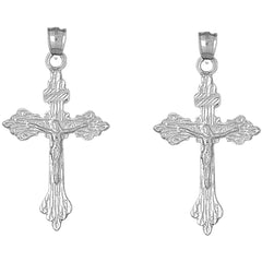 14K or 18K Gold 55mm Budded Crucifix Earrings