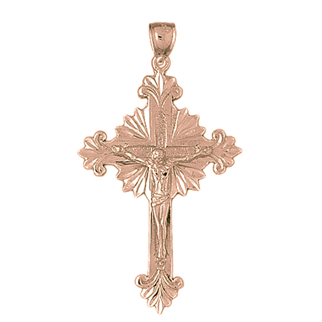 10K, 14K or 18K Gold Budded Glory Crucifix Pendant