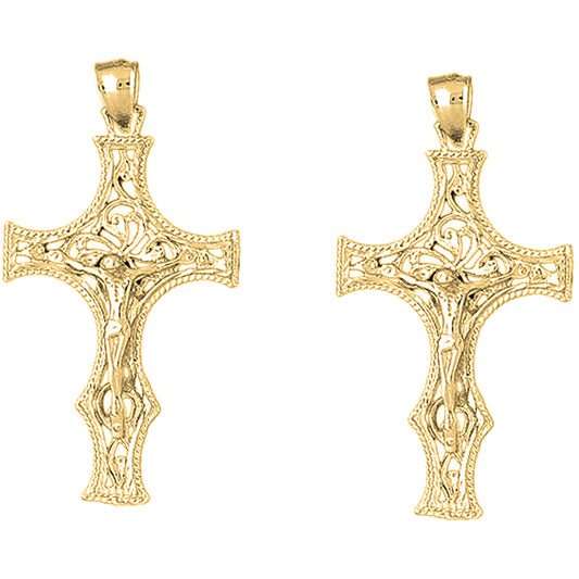 14K or 18K Gold 53mm Vine Crucifix Earrings