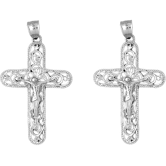 Sterling Silver 53mm Vine Crucifix Earrings
