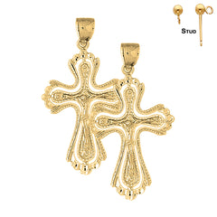 Pendientes de crucifijo con brotes de plata de ley de 48 mm (chapados en oro blanco o amarillo)