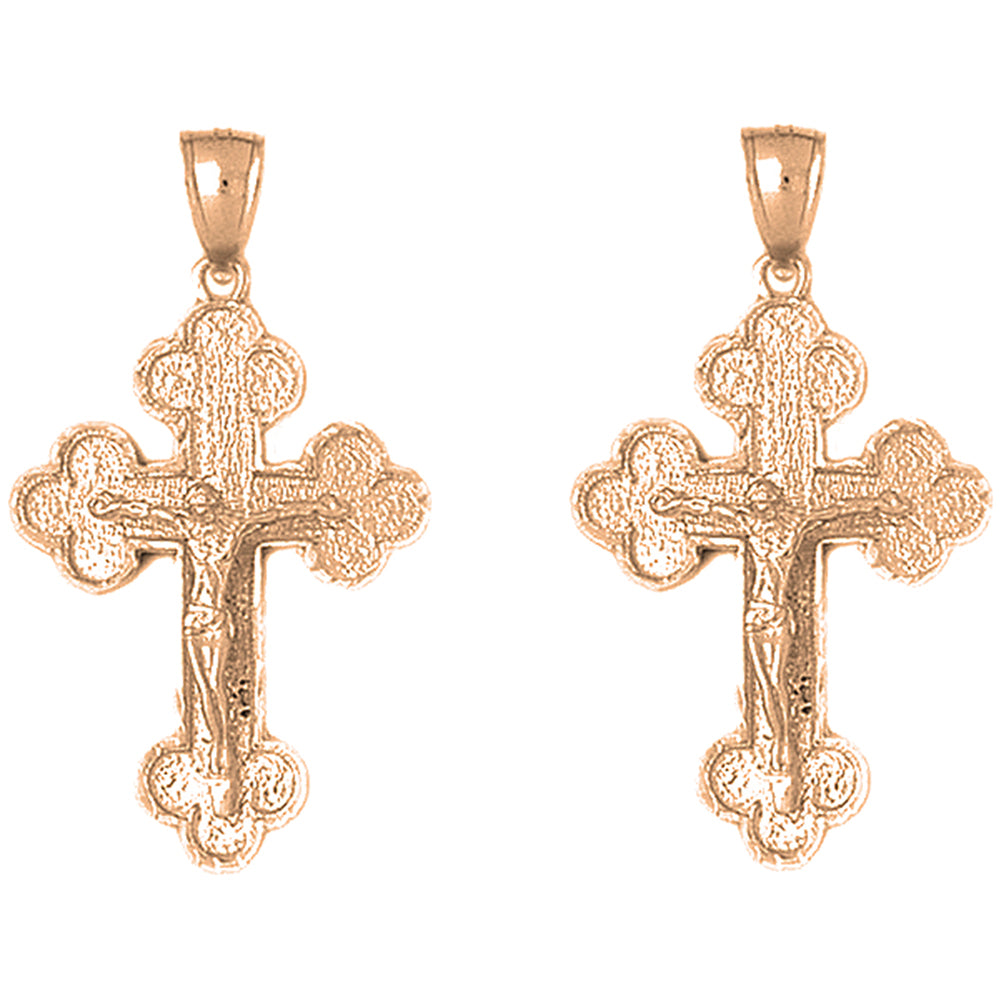 14K or 18K Gold 43mm Budded Crucifix Earrings