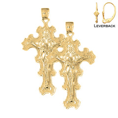 Sterling Silver 55mm Crucifix Earrings (White or Yellow Gold Plated)