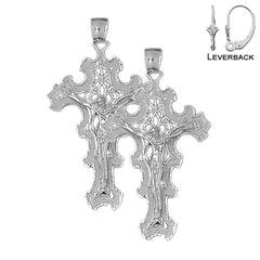 Sterling Silver 55mm Crucifix Earrings (White or Yellow Gold Plated)
