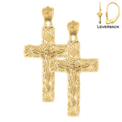 Pendientes de crucifijo latino de plata de ley de 45 mm (chapados en oro blanco o amarillo)