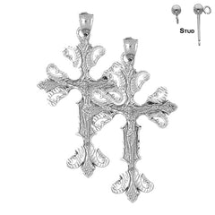 Sterling Silver 57mm Budded Crucifix Earrings (White or Yellow Gold Plated)