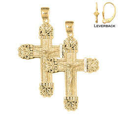 Sterling Silver 55mm Vine Crucifix Earrings (White or Yellow Gold Plated)