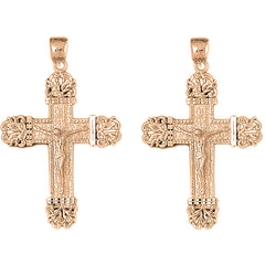 14K or 18K Gold 55mm Vine Crucifix Earrings