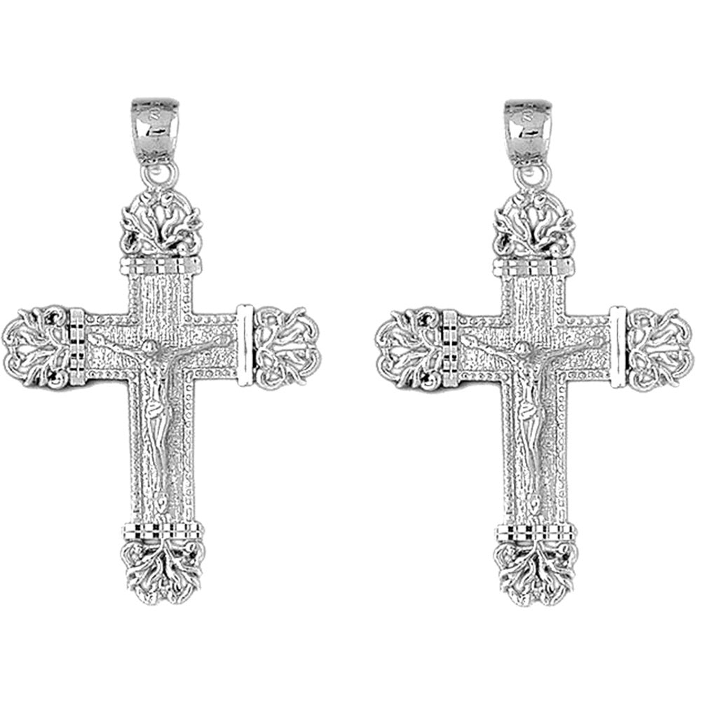 Sterling Silver 55mm Vine Crucifix Earrings