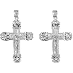 14K or 18K Gold 55mm Vine Crucifix Earrings