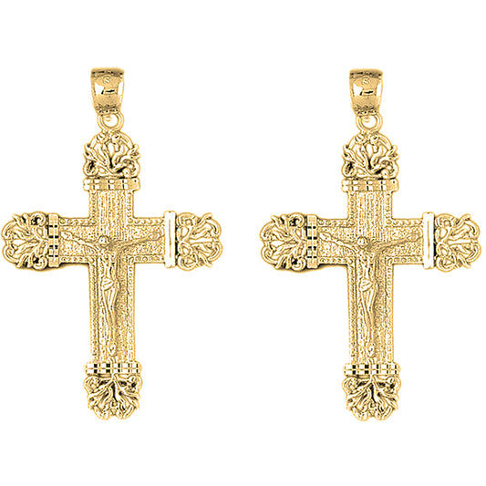 14K or 18K Gold 55mm Vine Crucifix Earrings