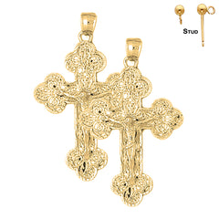 Sterling Silver 54mm Budded Crucifix Earrings (White or Yellow Gold Plated)