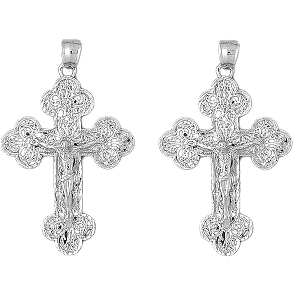 Sterling Silver 54mm Budded Crucifix Earrings
