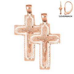 14K or 18K Gold Routed Crucifix Earrings