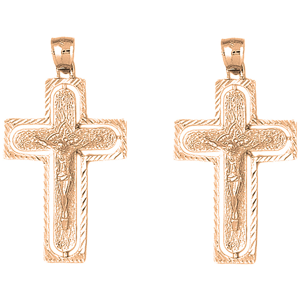 14K or 18K Gold 49mm Routed Crucifix Earrings