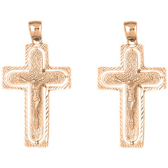 14K or 18K Gold 49mm Routed Crucifix Earrings